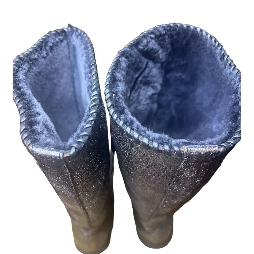 Trask Ariana Shearling Boots in Silver With 1/4 Zip NWT No Box Size 6